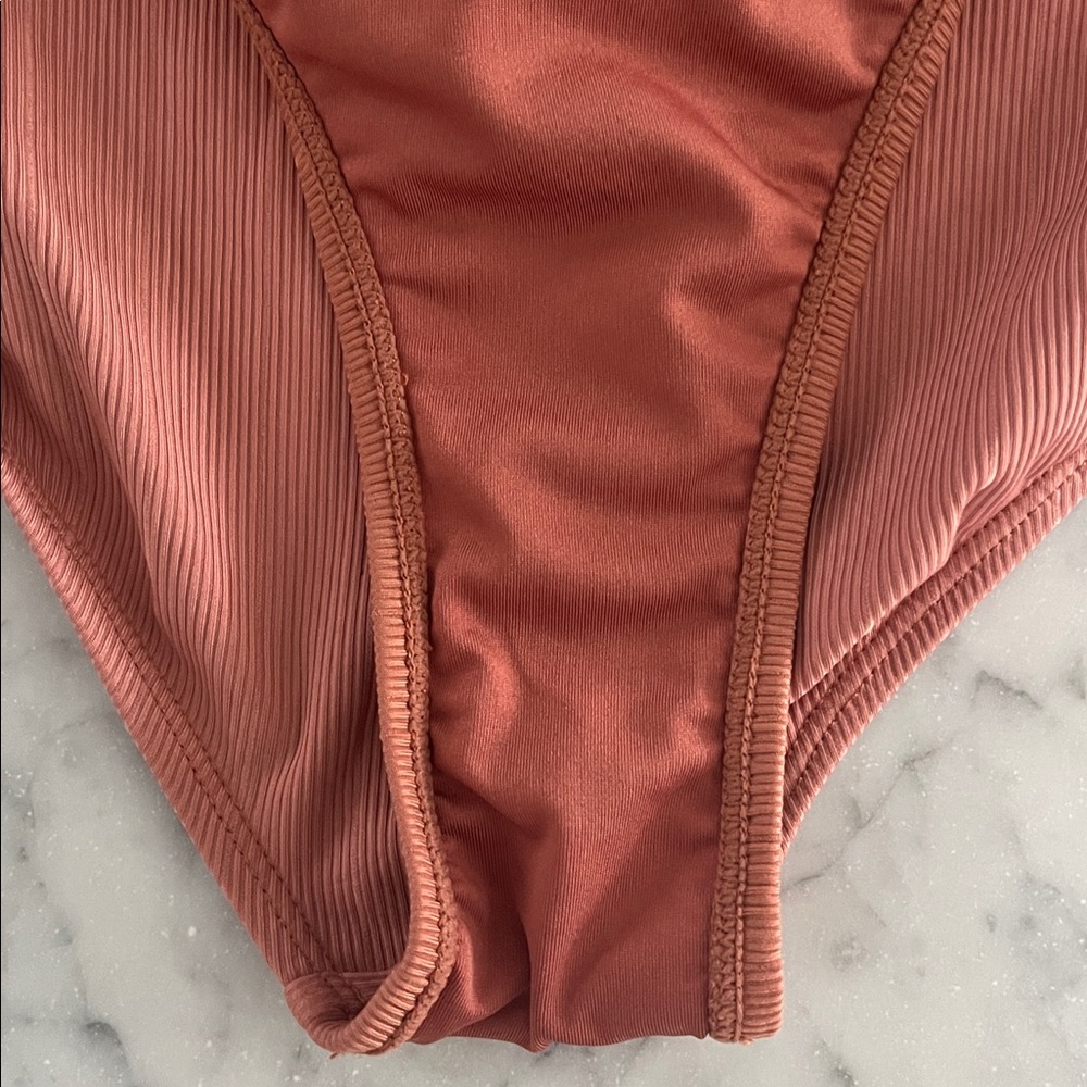 Simons Rusty Rose High-Waist Ruched Bikini Bottom - Picture 6 of 6